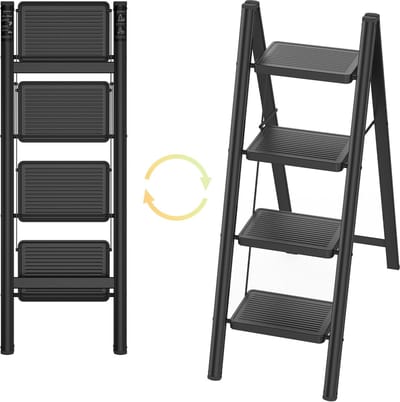 Metalen Opvouwbare Trap - 4 Treden - Antislip Traptreden - Opvouwbaar - Huisladder - Belastbaar Tot 250 Kg - Opstaphulp - Voor Magazijn, Tuin En Huis - NAIZY