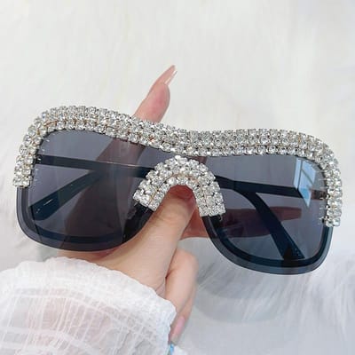 Premium Y2K Vintage Punk Randloze Zonnebril Dames Zonnebrillen Designer Trend Mode Luxe Kristal Strass Metaal Tinten as the photo