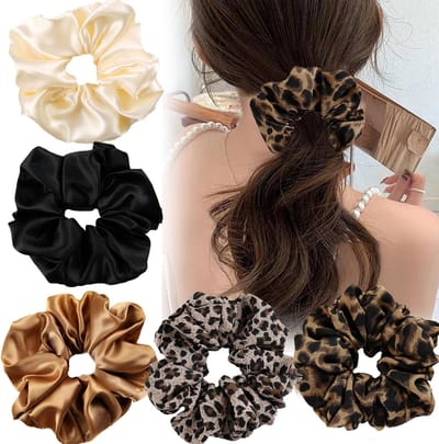 Set van 4 Satijnen Scrunchies voor Lang en Krullend Haar - Haarbanden voor Dames, Elastische Haaraccessoires