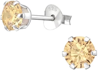 Aramat Jewels | Oorbellen | 925 Zilveren Zirkonia Oorbellen Rond 4-8mm - Sprankelende Oorstekers | 5mm / Champagne | | | Zilver | Kinderen, Volwassenen | Verkleurd niet