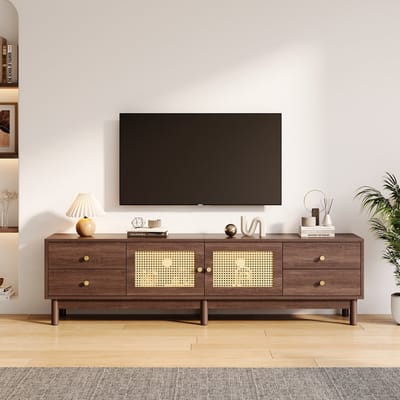 Sweiko TV-kast - 2 rieten deuren - 4 lades - Walnoot afwerking
