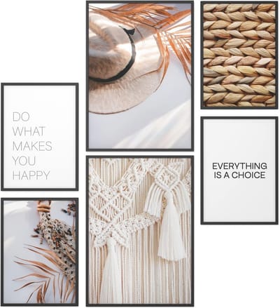 Boho Vibe Mood Poster Set | Wanddecoratie voor Woonkamer en Slaapkamer | 2x A3 en 4x A4 | Biologisch Beige | Creatieve Posterset