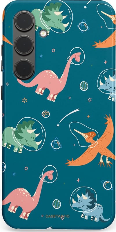 Casetastic hoesje geschikt voor Samsung Galaxy S24 Plus - Dubbellaagse bescherming - Ruimte raptors - Fashion Case - Petrol Perzik