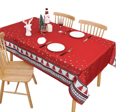 Kerst Tafelkleed - Voor kersttafel en huis - Vrolijke kerstversiering voor kerstfeest - Rood / kerstmotief - Rood-229x137cm Rectangle