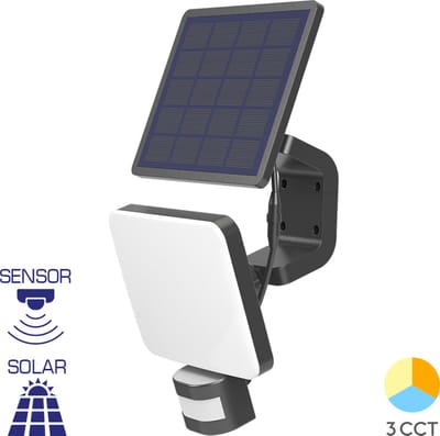 Braytron - LED Solar Schijnwerper incl. sensor - 15W 1500lm - Lichtkleur verstelbaar - IP54
