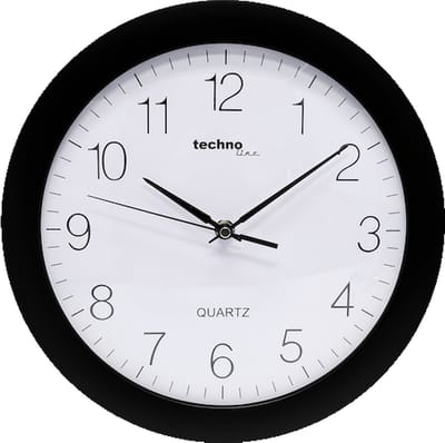 Technoline WT 7000 BLACK - Wandklok - Analoog - Rond - Kunststof Raam - Kwarts - Cijfers - Zwart