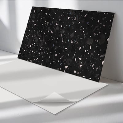Wallfluent Vinyl Wandpaneel - Abstract Terrazzopatroon Zelfklevend Wandpaneel - 100 cm x 50 cm - Zwart PVC wandpaneel - Set van 1 - Rechthoekig Wandbekleding Vinyl - Texturen Wandpaneel - PVC Muurpaneel - Wandpaneel Keuken en Badkamer