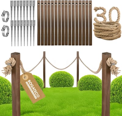 BOGATECO houten hek met jute touw | Zeilhek 30 m | 13 verschillende lengtes | Inclusief montagekit