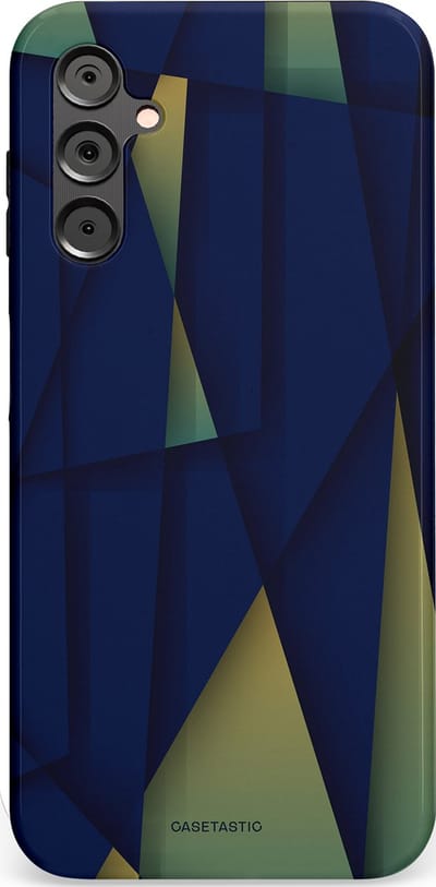 Casetastic Hoesje Geschikt voor Samsung A14 (5G/4G) - Stijlvolle Beschermende Duo-layer Case - Blauwgroene Driehoeken