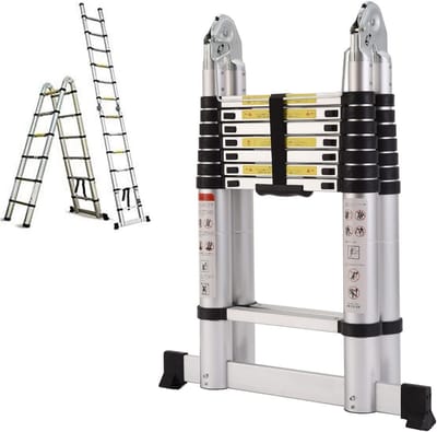 Telescopische Ladder - Multifunctionele Ladder - Werkzaamheden Buiten - Automatische Vergrendeling - 5 Meter Hoog - Zilver Zwart
