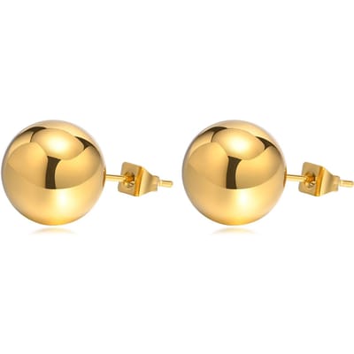 Vnox Goudkleur RVS 12MM Bal Oorknopjes voor Vrouwen Sieraden, Anti-Allergie Metalen Kralen Oor Cadeau Accessoires Diameter 6mm beige