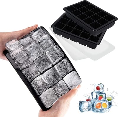Famanu – Set van 2 siliconen ijsblokjesvormen – 15 vakjes per tray – BPA-vrij en stapelbaar – Met deksel – Voor babypap