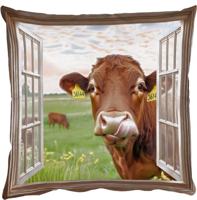 Sierkussens - Kussentjes Woonkamer - 50x50 cm - Doorkijk - Koe - Weiland - Landschap - Dieren