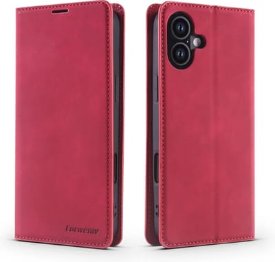 YPCd Wallet Case Pasjeshouder – Geschikt voor Apple iPhone 16 – Luxe Bookcase Hoesje met Magnetische Sluiting & Kaartvakken – Rood