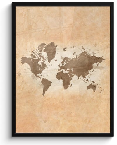 Poster in lijst - Fotolijst 60x80 cm - Posters - Wereldkaart - Beige - Bruin - Posterlijst zwart - Decoratie - Wanddecoratie woonkamer - Muurdecoratie slaapkamer