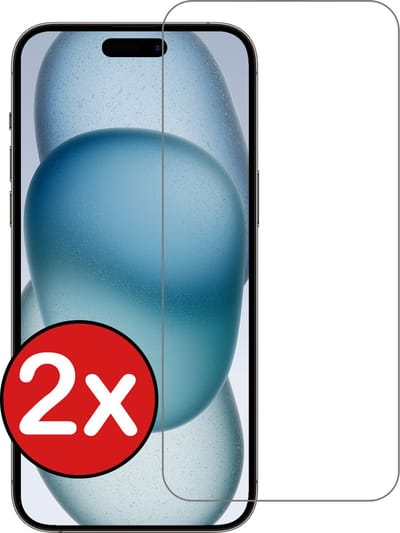 Screenprotector - 2 Stuks - Geschikt voor Apple iPhone 15 - Extra Sterk - Beschermglas - Gehard Glas - Tempered Glass - Screen Protector