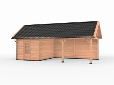 Douglas overkapping zadeldak, 900 x 400, met schuur en achterwand, Westwood Ruiter Premium
