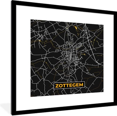 Fotolijst incl. Poster - Plattegrond - Stadskaart - Goud - Zottegem - Kaart - 40x40 cm - Posterlijst
