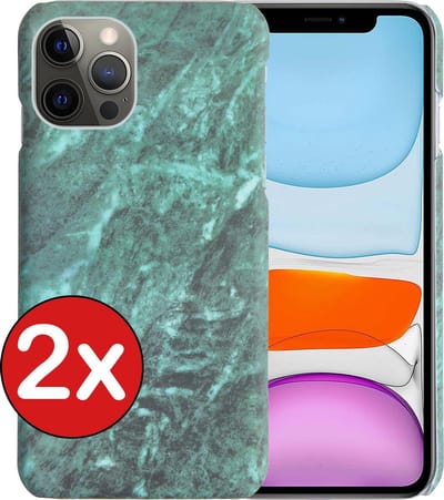 Hoesje Geschikt voor iPhone 11 Pro Hoesje Marmer Hardcover Fashion Case Hoes - Hoes Geschikt voor iPhone 11 Pro Marmer Hoesje Hardcase Back Cover - Groen - 2 PACK