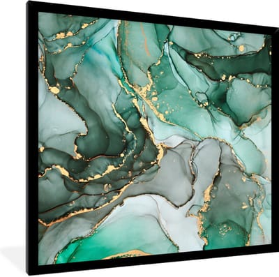 Fotolijst incl. Poster - Goud - Marmer - Groen - Luxe - Marmerlook - Grijs - 40x40 cm - Posterlijst