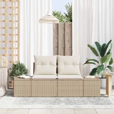 vidaXL - Tuin - Sofa - met - kussen - Beige - 184 - x - 62 - x - 69 - cm - poly - rattan