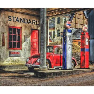 DIY Diamond borduurwerk tankstation volledige ronde Diamond schilderij Cross Stitch Kit mozaïek Home Decor 20X30CM red