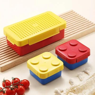 DIY Bouwblok Lunchbox Modulaire Bouwblokken Voor Kinderen Studenten Bouwblok Bento Voedsel Opslag Container Servies yellow