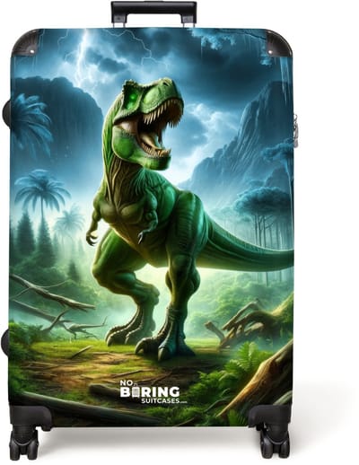 NoBoringSuitcases.com® - Koffer groot - Reiskoffer lichtgewicht - Groene dinosaurus in de jungle - Rolkoffer met 4 wielen - Grote trolley XL - 98 liter bagage