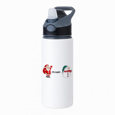 Hacebo® - Kerst sneeuwpop en kerstman met eigen naam waterfles met rietje zwart - Kerstmis - Kerst beker - winter - kerst - christmas - kerst cadeau - water fles - 650ML