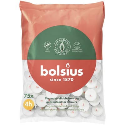 Bolsius Theelichten Wit 4 branduren - 75 stuks