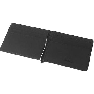 Portefeuilles Courts pour Hommes Portemonnaies Pinces à Billets en Cuir PU Portefeuille Fin Sollide noir