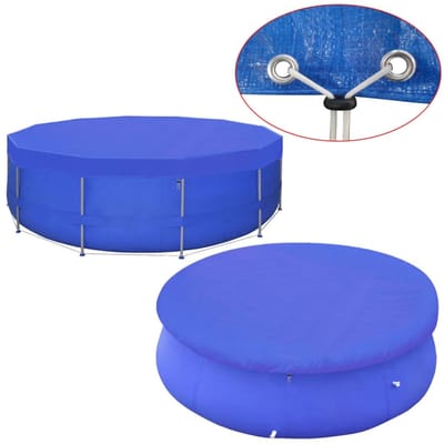 Zwembad Afdekzeil Rond - ø 460 cm - Donkerblauw PE - Geschikt voor Opzetzwembaden tot ø 420 cm - Met Drainagegaten en Bevestigingstouw - Weerbestendig Zwembadzeil - Bescherming tegen Vuil