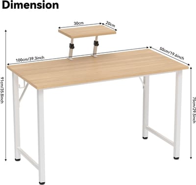PIPIPOXER-Bureau met in hoogte verstelbare monitorstandaard, computerbureau, pc-bureau, 100x50x75cm, houtkleur