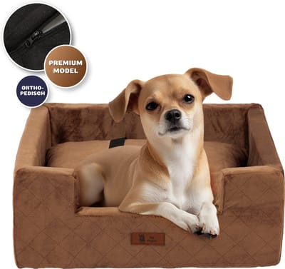 Pet Perfect Orthopedische Autostoel Hond - Luxe Hondenmand Auto - met veiligheidsriempje - Wasbaar - Bruin - M