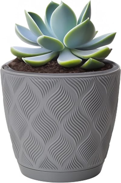 Form Plastic Plantenpot/bloempot New Age - kunststof - platina grijs - D23 x H21 cm - met opvang schotel - rond