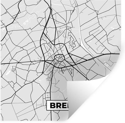 Muurstickers - Sticker Folie - Zwart Wit – België – Plattegrond – Stadskaart – Kaart – Bree - 100x100 cm - Plakfolie - Muurstickers Kinderkamer - Zelfklevend Behang XXL - Zelfklevend behangpapier - Stickerfolie