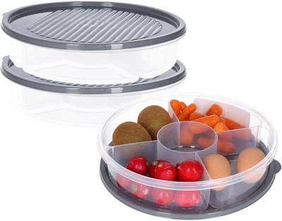 Excellent Houseware Vershoudbakje/bewaarbakje - 2x - luchtdicht - 5 vakjes - donkergrijs - kunststof - 2 liter
