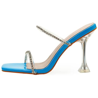 Liyke Mode Strass Slippers Dames Buiten PVC Transparant Vreemde Hoge Hakken Sandalen Open Teen Feestjurk Schoenen Blauw 39 blauw
