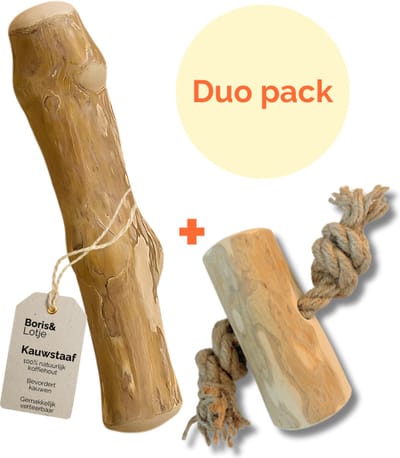 Boris&Lotje Kauwstaven Duo pakket hondensnacks hondenbotten kauwbotten 100% natuurlijk koffiehout hondenspeelgoed hondenspeeltjes - Medium 15-17cm 2 stuks