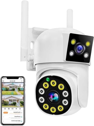 Beveiligingscamera Dubbele Lens - IP Camera Buiten - Huis Beveiligen - AI Automatische Tracking - 10 mm - Wit