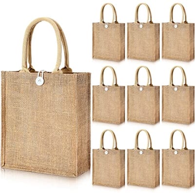 Herbruikbare Jute Draagtassen Set van 10 - Perfect voor Bruiloften, Feesten en Winkelen