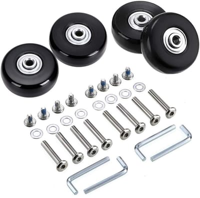 Vervangingswielen voor bagage - voor koffertrolley 45x18mm - Vervangingswielen van rubber metalen bagageset - Reparatiewielen met zwenklagers - Zwart - 4 stuks