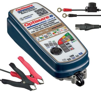OptiMate 6 Select V2 12V 6A lader – TM 370 V2 - intelligente 9-traps lader & onderhoud voor AGM, GEL, STD, EFB en LiFePO4 – herstelt ontladen batterijen vanaf 0,5V