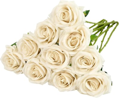 Nep Rozen Boeket - Zijden Bloemen - Bruiloft Decoratie - Lange Steels - 10 Stuks 44.5cm - Beige