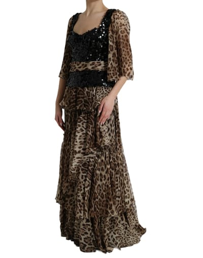 Pailletten Luipaardprint Laagjes Maxi-jurk