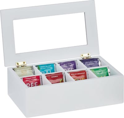 Famanu – Bamboe theedoos met 8 vakken + transparante deksel – grote theekist organizer – natuurlijke look