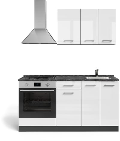 Vicco R-Line Eenpersoonskeuken – 160 cm met ovenkast en spoelbak met BL Wit hoogglans/antraciet