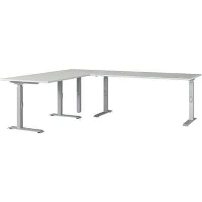 Agenda hoekbureau, mechanisch in hoogte verstelbaar, B 2400 x D 2000 x H 680-910 mm, lichtgrijs/zilver