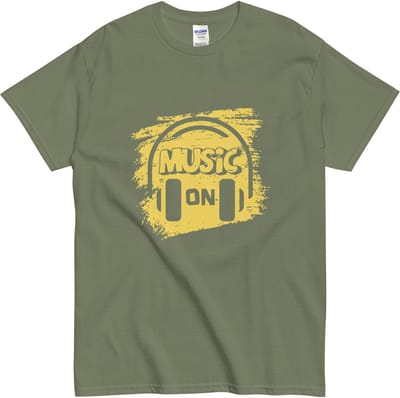 T-shirt voor DJ's en Muziekfans - Music On Hoofdtelefoon Print - Dames Heren - Khaki Groen - S