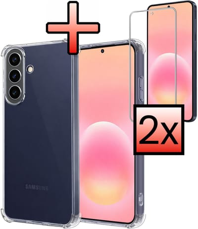 Hoesje - Met Screenprotector - 2 Stuks - Geschikt voor Samsung Galaxy A57 - Sterk & Shockproof - Siliconen Case - Back Cover - Telefoon Hoes - Shock Proof - Transparant